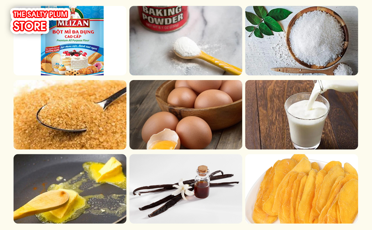 Ingredients for making dried mango muffins